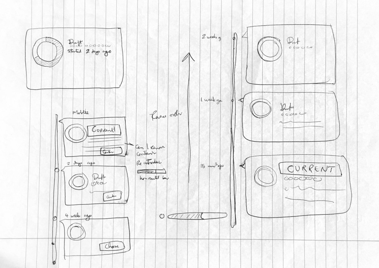 Wireframe sketches of panels, each with a pie chart